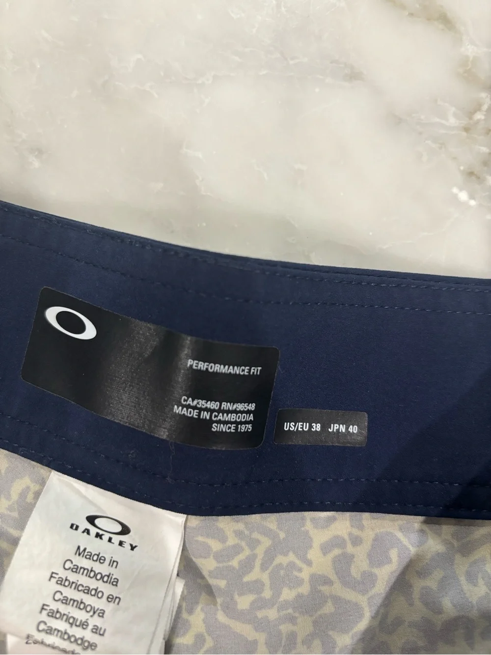 Oakley XL Navy and Light Gray Leopard-Print Swim Shorts